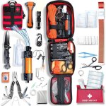 Kit de survie complet + trousse de secours + paille filtrante + sac + pierre allume feu couverture pince ...
