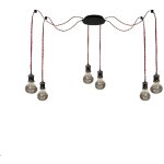 Kit de suspension plafonnier noir, 4 c�bles torsad�s lie de vin long. 3m, 4 douilles e27 noir chrom�, ...