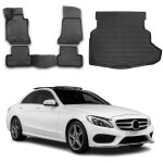 Kit tapis de sol et coffre compatible avec mercedes classe c w205 2014 - 2021 caoutchouc noir