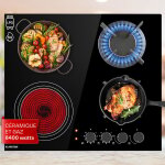 Klarstein ? plaque de cuisson gaz et vitroc�ramique 4 feux ? puissance 6, 4 kw ? 2 br�leurs en fonte ...