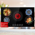 Klarstein - plaque de cuisson gaz et vitroc�ramique 5 feux, table de cuisson � gaz, plaque gaz et vitro ...