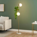 Kosilum - lampadaire dor� verre blanc avec support plante - ortensia