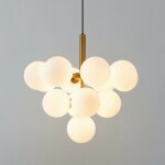 Kosilum ? suspension dor�e 65cm avec 13 sph�res en verre blanc opale ? culot g9 ? �clairage blanc chaud ...