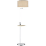 Lampadaire 1xe27 max 60w abat jour tissu gris tablette bois usbusb c nickel mat - trio - claas 44399485 ...