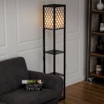 Lampadaire en bois 1, 6m lampe salon sur pied avec 3 etag�res de stockage design scandinave pour chambre ...