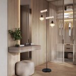 Lampadaire en bois 2 flammes lampe de salon debout r�glable en hauteur lampadaire verre ambre, noir m�tal, ...
