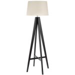 Lampadaire chevalet bois fonc�, abat - jour en lin cr�me tissu teint� bois fonc�