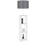 Lampadaire combin� 3 �tag�res toki tissu gris et m�tal blanc