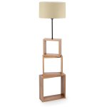 Lampadaire combin� 3 �tag�res venes 140cm bois naturel et tissu blanc cr�me