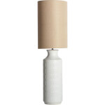 Lampadaire contemporain en c�ramique blanche et polyester brun �l�gant - blanc c�ramique et brun polyester ...