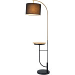 Teamson home - lampadaire danna arc avec port usb, table en bois, base en marbre et abat - jour noir