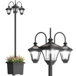 Lampadaire ext�rieur - outsunny - 3 t�tes led, avec bac � fleurs, �tanche, hauteur r�glable - acier abs ...