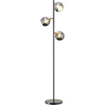 Lampadaire globe design n�o - r�tro 3 ampoules orientables max. 40 w h. 162 cm m�tal noir dor� verre ...