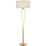 Lampadaire paris ii en laiton satin� avec abat - jour et interrupteur h. 160cm