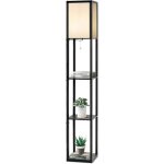 Lampadaire interieur 1, 6m avec tablettes de rangement a 3 niveaux, lampe sur pied, abat - jour en tissu, ...