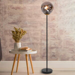 Lampadaire d'int�rieur design riga 155cm m�tal et verre gris fum� compatible led