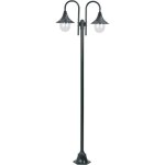 Lampadaire de jardin e27 220cm aluminium 2 lanternes vert fonc�