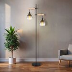 Lampadaire lampadaire lampe de salon 2 flammes hauteur r�glable verre fum� bois