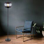 Lampadaire, lampe en verre, luminaire, salon, lampe de lecture, lampadaire, boule en verre fum�, m�tal ...