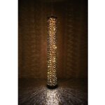 Lampadaire noir dor tissu led cylindre effet toiles vintage taco trio lighting