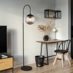 Lampadaire lampadaire noir lampe de salon lampe � arc sur pied avec interrupteur, verre fum�, 1x e27, ...