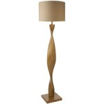 Lampadaire rsine effet chne, abat - jour lin naturel