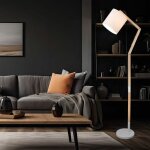 Lampadaire led salon lampe en bois lampadaire avec articulations r�glables, m�tal textile blanc, 1x e27 ...