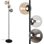 Lampadaire siena noir - chrome, 3 plaques, abat - jour mixtes