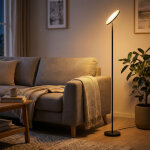 Lampadaire sur pied led, t�te pivotante, t�l�commande, pour salon, bureau, noir