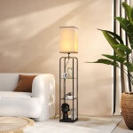 Lampadaire sur pied salon avec �tag�res, abat - jour en tissu, interrupteur � cha�nette pour salon, chambre ...