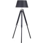 Lampadaire sur tr�pied e27 max 40w en bois de pin noir et argent� polycoton madeira