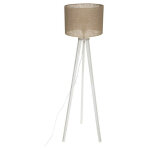 Lampadaire trepied en bois blanchi et abat - jour beige lin h 143 cm - atmosphera