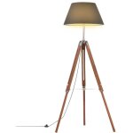 Lampadaire � tr�pied lampe sur pied lampadaire salon marron miel et noir bois de teck 141 cm 67051