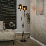 Lampadaire vintage verre ? 2 abat?jour crois�s bronze nova