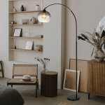 Lampe arc, lampadaire r�glable en hauteur, lampe de salon en marbre de verre noir, lampe d'appoint, avec ...
