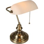Lampe de bureau de banquier en verre blanc mat avec interrupteur � cha�nette et luminaire enfichable