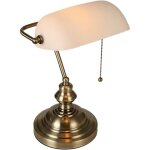 Lampe de bureau de banquier en verre blanc mat avec interrupteur � cha�nette et luminaire enfichable