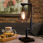 Lampe de bureau en bois et m�tal - lampe r�tro industrielle - veilleuse pour chambre et salon - e27 avec ...