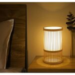 Lampe de bureau, lampe de chevet d�corative en bambou style boh�me, lampe creuse japonaise, d�coration ...