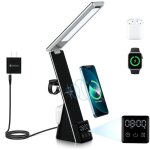 Lampe de bureau led 4 en 1, 3 modes lumi�re r�glable, affichage num�rique, horloge, charge rapide qi ...