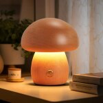 Lampe � champignons en bois, petite lampe sans fil portable, lampe � batterie rechargeable, dimming sans ...