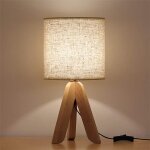 Lampe de chevet - - lot de 1 lampe de table en bois, lampes de chevet en lin e27, tr�pied vintage, pour ...