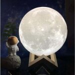 Lampe de chevet 3d moon lamp taille standard veilleuse moonlight 3 couleurs led avec pied en bois & t�l�comman ...