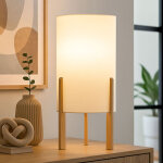 Lampe de chevet bois naturel lampe de table lampe de chambre textile lampe de table salon beige, 1x e27, ...