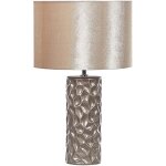 Lampe de chevet en c�ramique abat - jour tambour en velours et base dor�e sankuru
