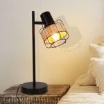 Lampe de chevet gbly lampe de table maison de campagne vintage - en rotin r�tro noir rustique en m�tal ...