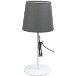 Lampe a poser cordon textile socle pied en mtal blanc abat jour tissu gris