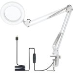 Lampe loupe � led avec pince, lampe de bureau 3 couleurs avec luminosit� r�glable sur 10 niveaux, 5x ...