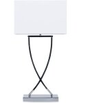 Beliani - lampe  poser en mtal chrom abat - jour rectangulaire blanc en polycoton yasuni