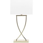 Lampe � poser en m�tal dor� abat - jour rectangulaire blanc en polycoton yasuni